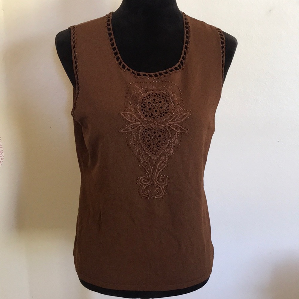 Brown Embroidered Tank Top